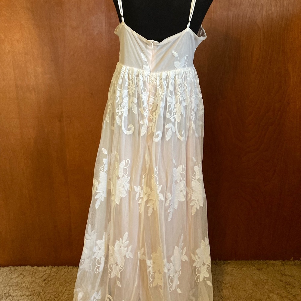 Sheer Floral Lace Maxi Dress with Spaghetti Straps - Picture 4 of 6